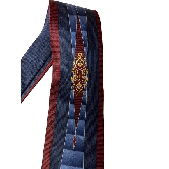 VTG Stacy Adams 100% Silk Neck Tie Blue Red Abstract Crest Men's - Picture 3 of 8